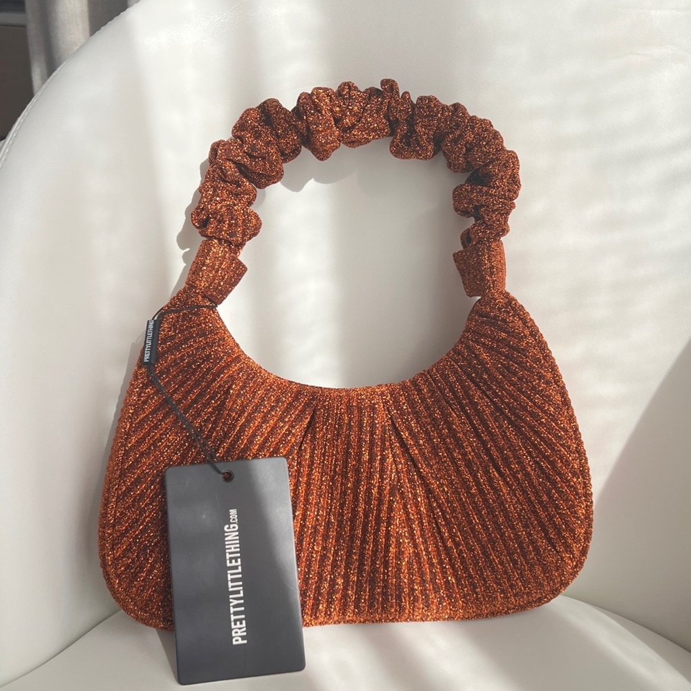 PrettyLittleThing Copper Chocolate Glitter EXTREME RUCHED HANDLE SHOULDER BAG
